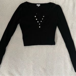 Garage black long sleeve cropped ribbed sweater